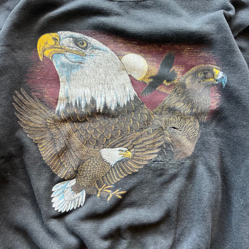 Vintage Bald Eagle Sweatshirt Mens Medium Black Distressed Nature Wildlife Bird - Picture 2 of 7